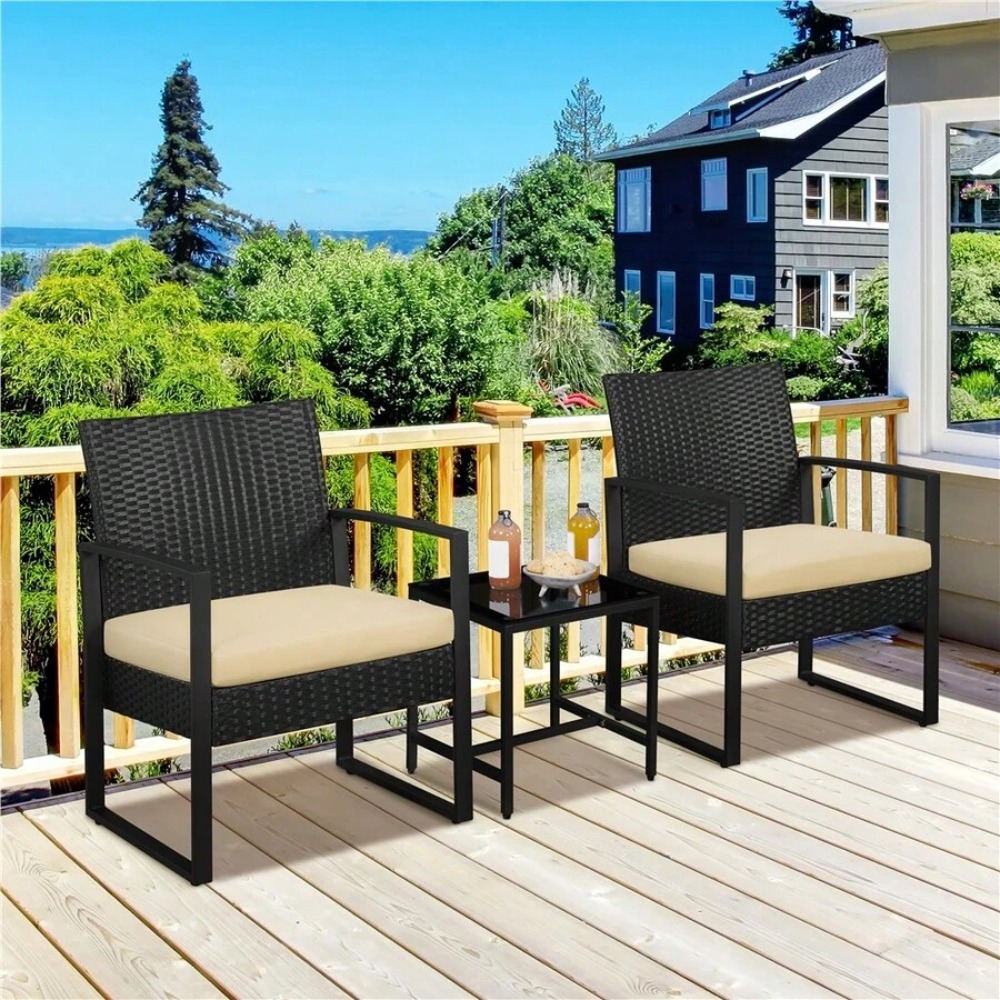 Outdoor Furniture Table And Chairs - 3 Piece Outdoor Wicker Furniture Set