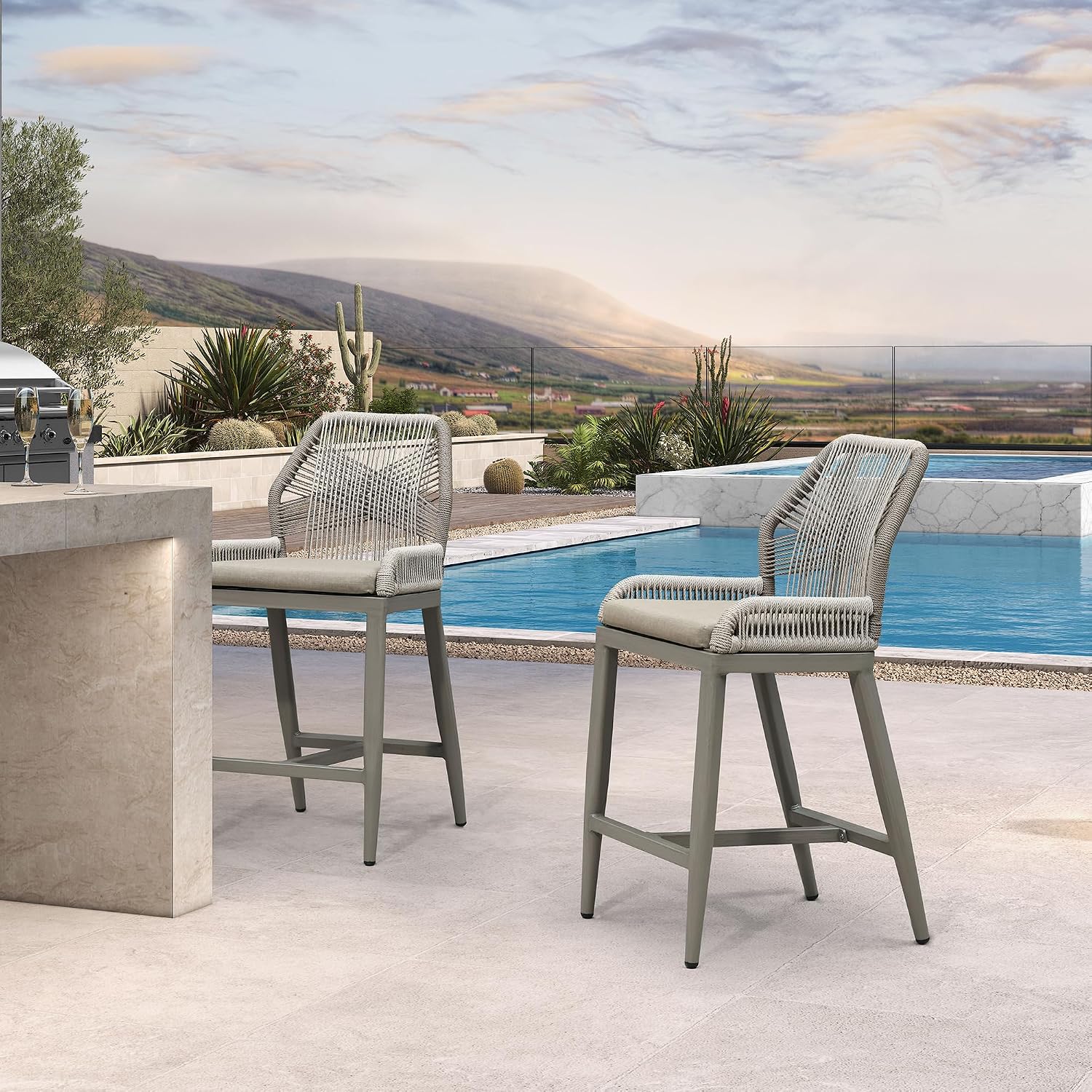 Taupe Bar Stools 2pcs, Light G - огляд і ціна Outdoor Furniture Quick Dry