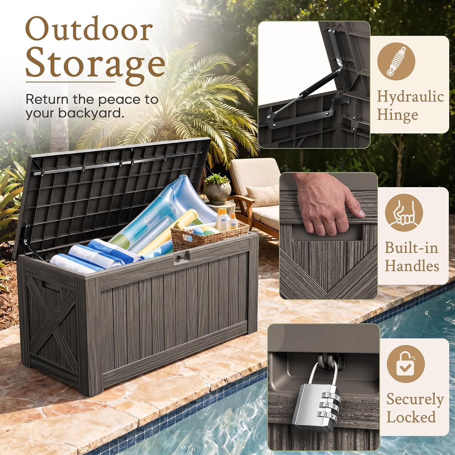 120 Gallon Large Deck Box Outd - огляд і ціна Outdoor Furniture Bench